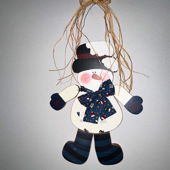 Country Snowman Wall Hanging Decor • Primitive Christmas • 19” Wood Cutout - Picture 6 of 8